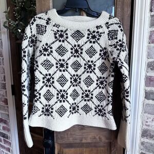 American Eagle Hand Knit 100% Lambs Wool Sweater Nordic Cream Brown Women's XL